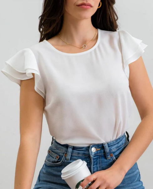 White Layered Flutter Sleeve Top