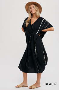 Black + Ivory Dyed Drawstring Kimono - Perfect Swim Cover-up