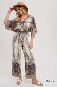 Boho Jumpsuit in Navy + Ivory Multicolor