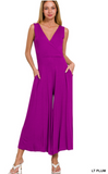 Sleeveless V-neck Jumpsuit in Plum