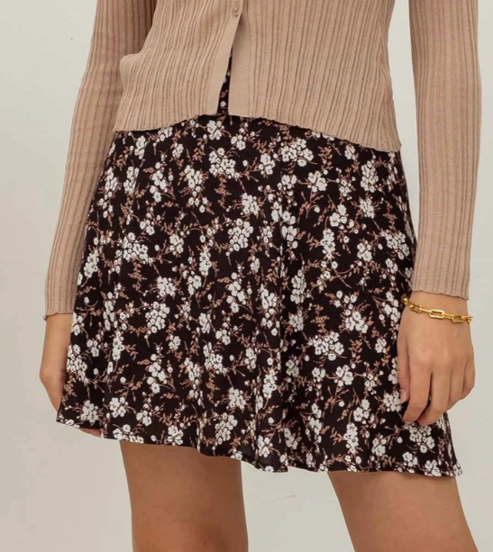 Black + Ivory Floral Mini Skirt