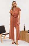 Button Down Wide Leg Jumpsuit in Sienna