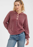 Mineral Wash Hooded Henley Knit Sweater - Various