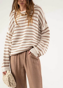 Mocha + Ivory Relaxed Stripe Knit Sweater