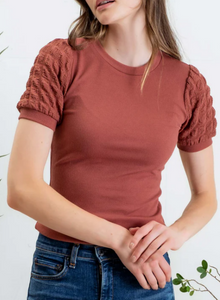 Popcorn Sleeve Top in Dusty Mauve