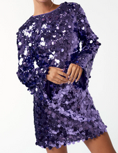 Load image into Gallery viewer, Sequined Bell Sleeve Purple Cocktail Dress - Homecoming
