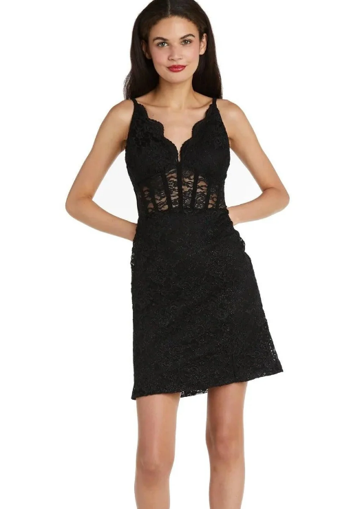 Scalloped V-Neck Lace Cocktail Dress - Homecoming