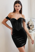 Load image into Gallery viewer, Off Shoulder Velvet Cocktail Dress with Beaded Detail - Homecoming - Various
