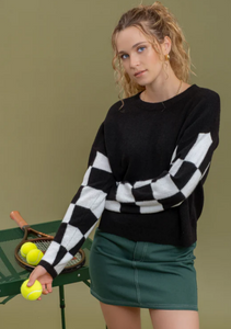 Black + Ivory Checkered Sleeve Sweater