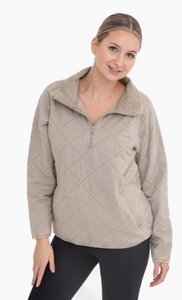 Mineral Washed Quilted Quarter Zip with Center Pocket- Various Colors