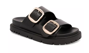 MIA Gen Sandal in Black with Gold Buckles