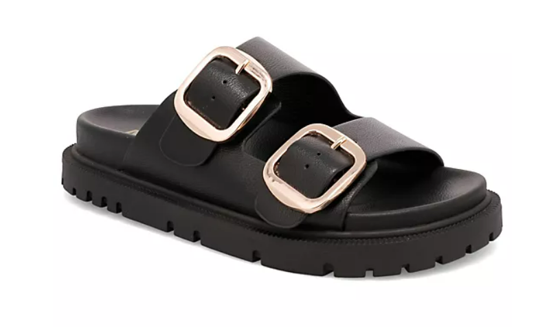 MIA Gen Sandal in Black with Gold Buckles