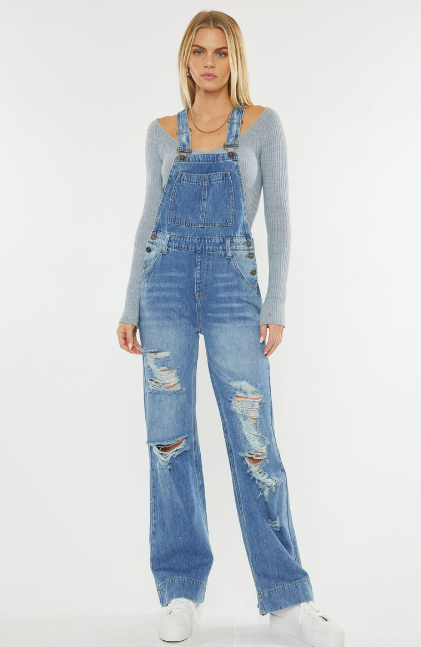 KanCan Wide Leg Medium Wash Denim Overall