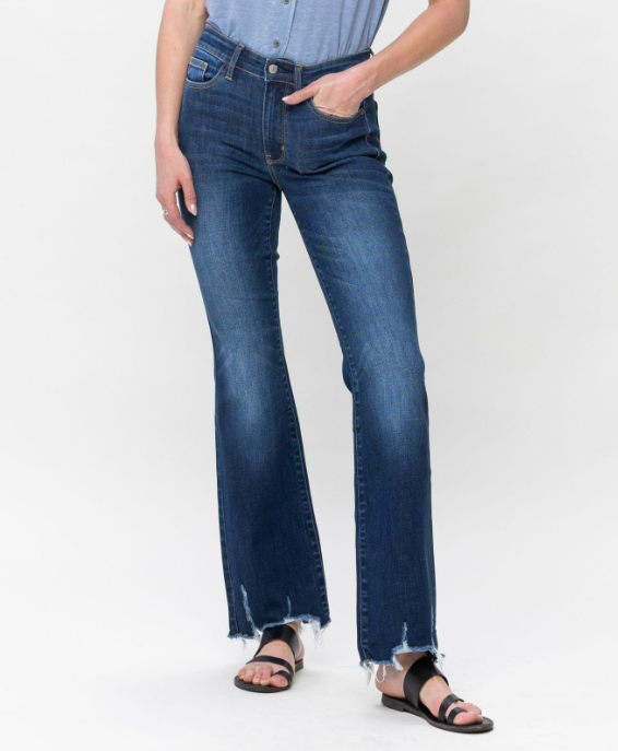 Judy Blue Medium Dark Wash Bootcut Denim with Distressed Hem