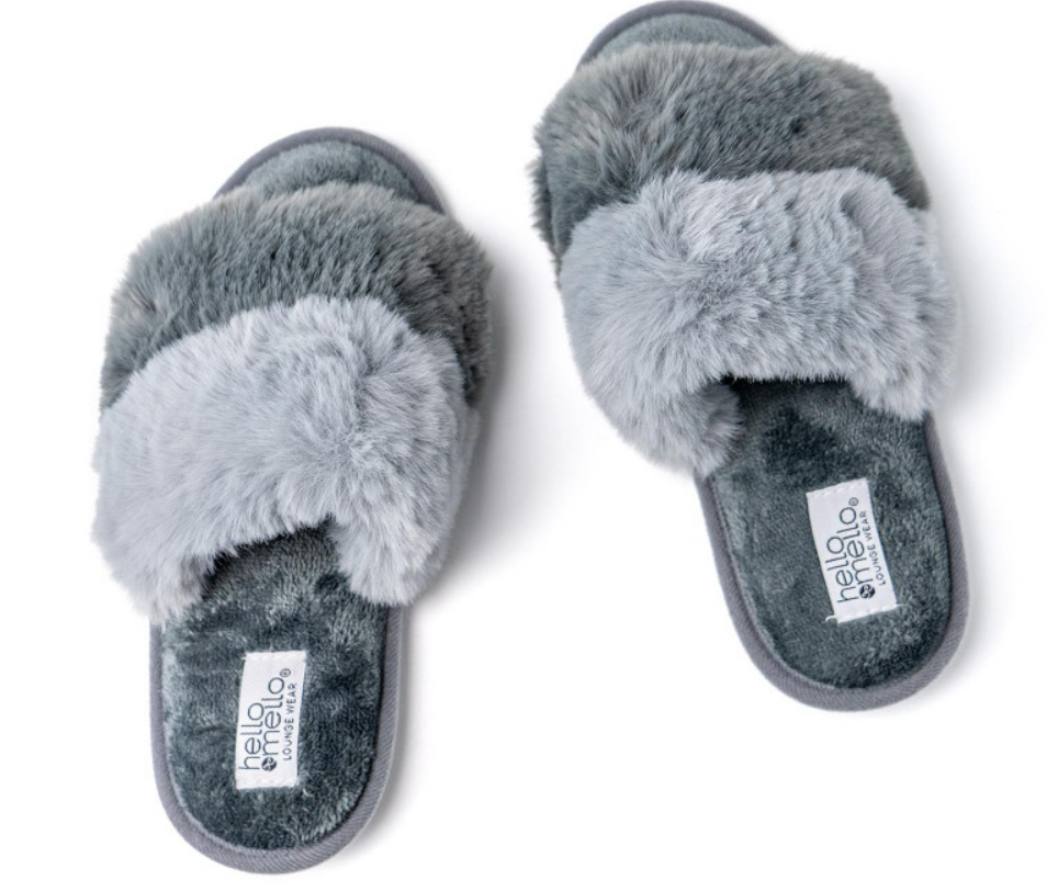 Hello Mello Cotton Candy Puff Slippers in Gray