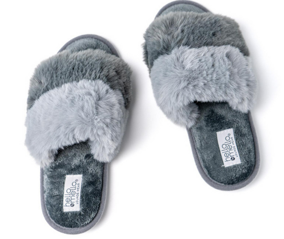 Hello Mello Cotton Candy Puff Slippers in Gray