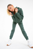 Elevated Everyday Lounge Separates - Fleece Jogger Pant + Henley Hoodie Top in Deep Forest