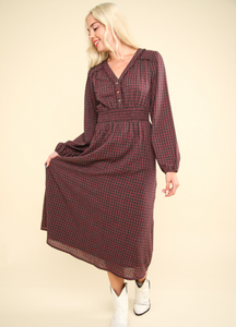 Red + Charcoal Plaid Midi Dress