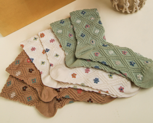 Textured Floral Crew Length Socks - Various