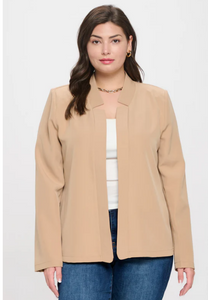 Notch Collar Blazer in Khaki in Plus