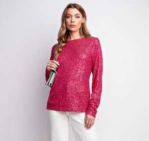 Long Sleeve Magenta Sequin Top