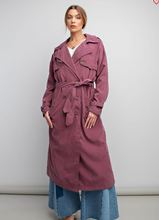 Load image into Gallery viewer, Plum Double Breasted Trench Coat with Belt
