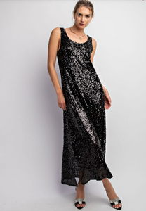 Holiday Sequin Maxi Dress in Black