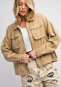 Khaki Twill Zip Front Jacket