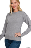 Round Neck Sweater with Pleated Sleeve - Various Colors
