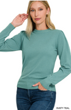 Round Neck Sweater with Pleated Sleeve - Various Colors