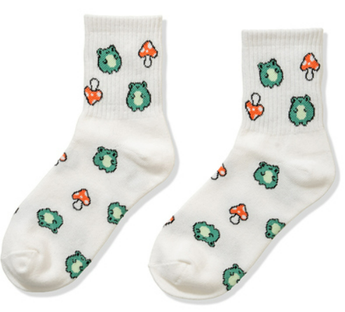 Frog + Mushroom Crew Length Socks