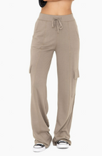 Load image into Gallery viewer, Organic Cotton Blend Wrap Cardigan + Cargo Trousers Loungewear in Khaki Gray
