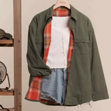 Reversible Corduroy and Plaid Button Down Shirt Jacket