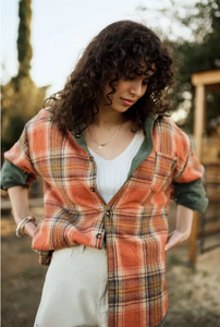 Reversible Corduroy and Plaid Button Down Shirt Jacket