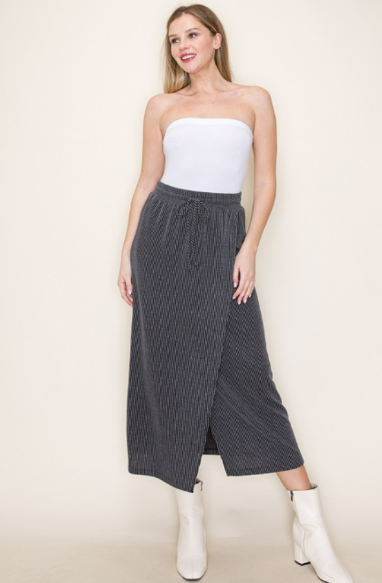 Charcoal Corded Casual Midi Skirt