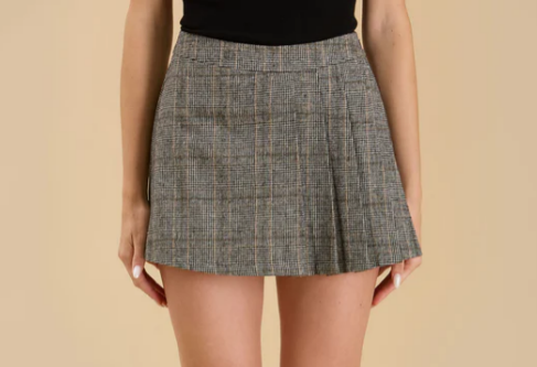 Black + Charcoal Plaid Mini Skort