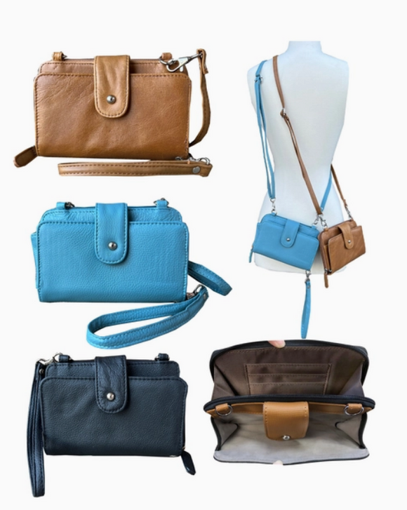 Roma Leather Crossbody Phone Pouch with Credit Card Slots  - Various