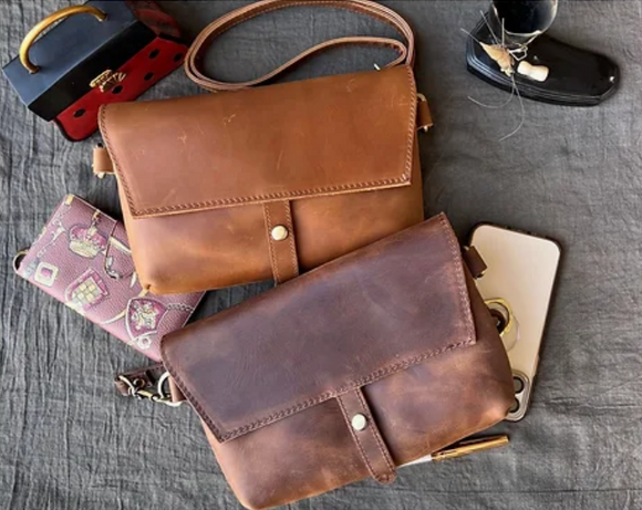 Roma Leather Small Genuine Leather Snap Button Crossbody - Various
