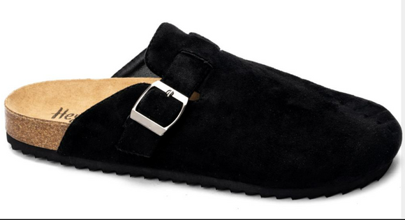 Corkys One for The Books Clog Mule in Black Faux Suede