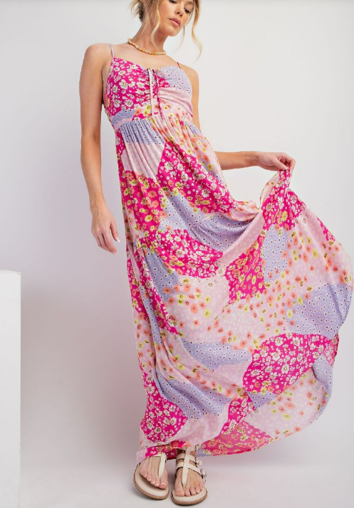 Patchwork Floral Cami Maxi Dress - Various Colors