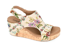 Load image into Gallery viewer, Corkys Carley Wedge in Sand Brocade Floral with Corkys Comfort Insole
