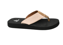 Load image into Gallery viewer, Corkys Summer Break Tan + White Stripped Classic Flip Flop Sandal
