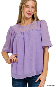 Swiss Dot Flutter Sleeve Blouse - Various Colors