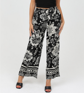 Black + White Floral Straight Resort Pant