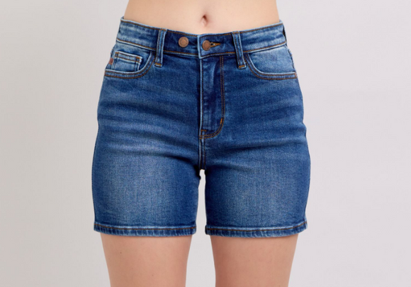 Judy Blue Dark Wash 2 Button Mid Length Dad Shorts