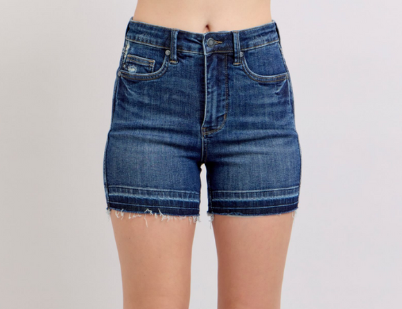 Judy Blue High Waist Destroy Release Hem Shorts with Tummy Control