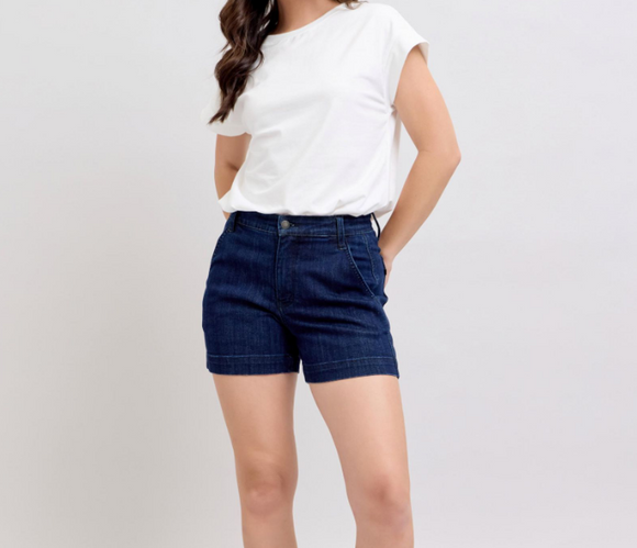 Judy Blue High Waist Trouser Short in Dark Wash - Plus + Reg