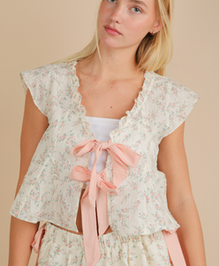 Blush Bow + Floral Tie Blouse + Mini Skort