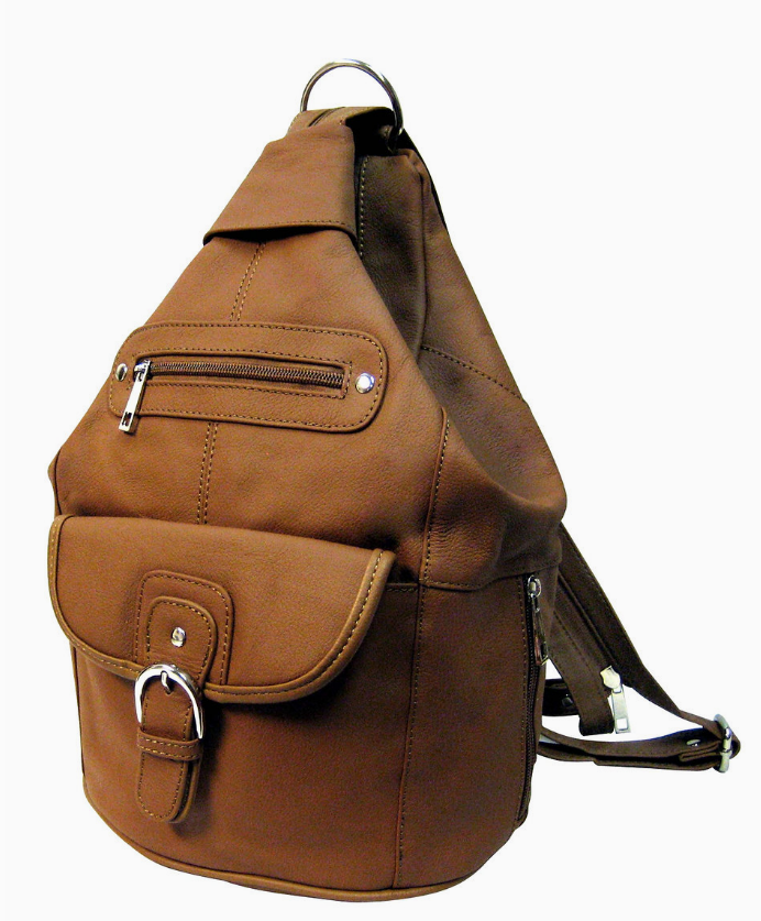 Roma Leather Cowhide Backpack With Front Buckle in Light Brown