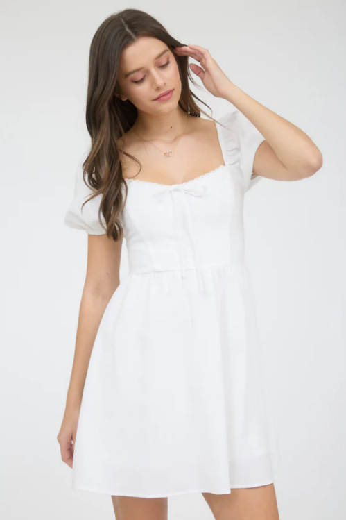 Lace Trim Mini Dress in White